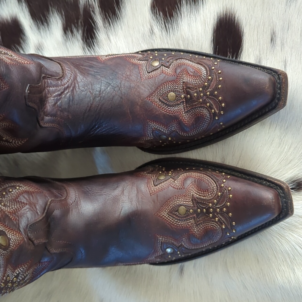 CORRAL ladies fancy studded brown leather boots style #G1031 snip toe sz 7 - Picture 11 of 16